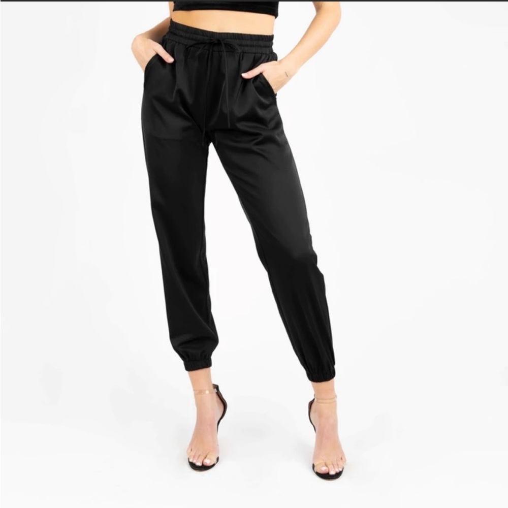 Kittenish Black Silk Joggers